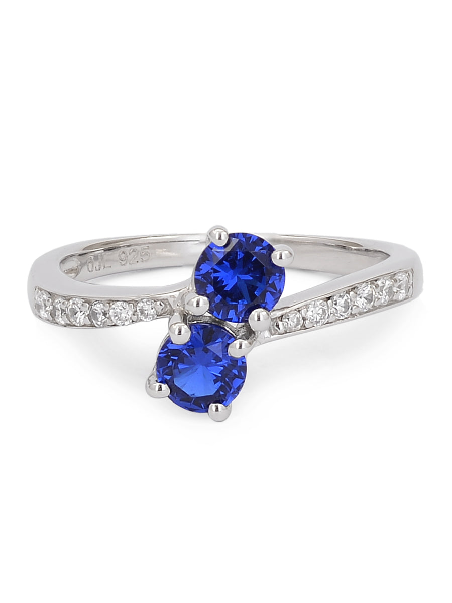 Double Solitaire Sapphire Silver Ring