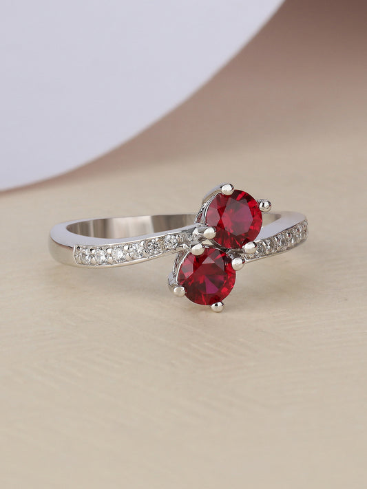 DOUBLE SOLITAIRE RUBY SILVER RING-8