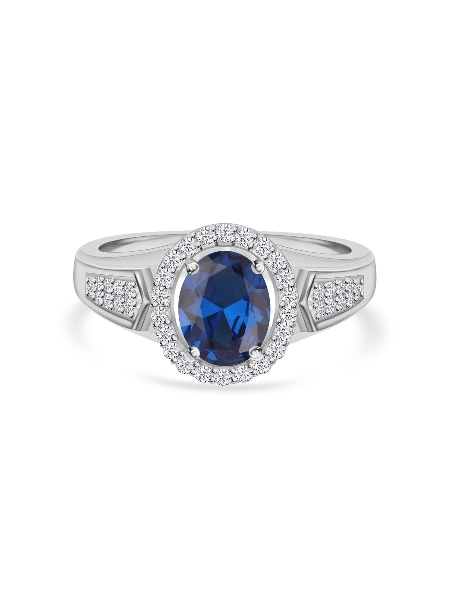 Blue Sapphire 925 Silver Halo Ring-2