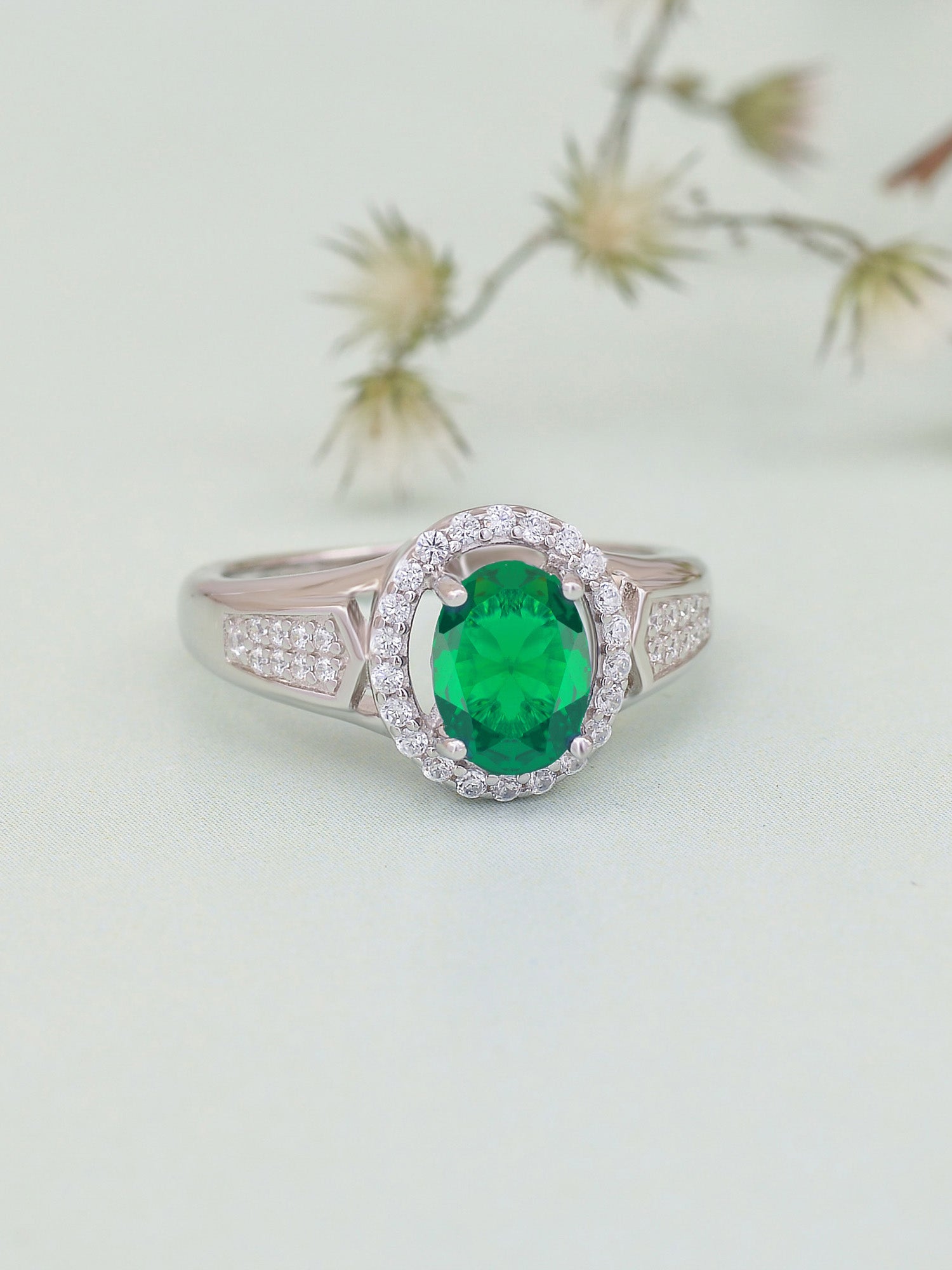 Emerald Hues Halo Ring For Women