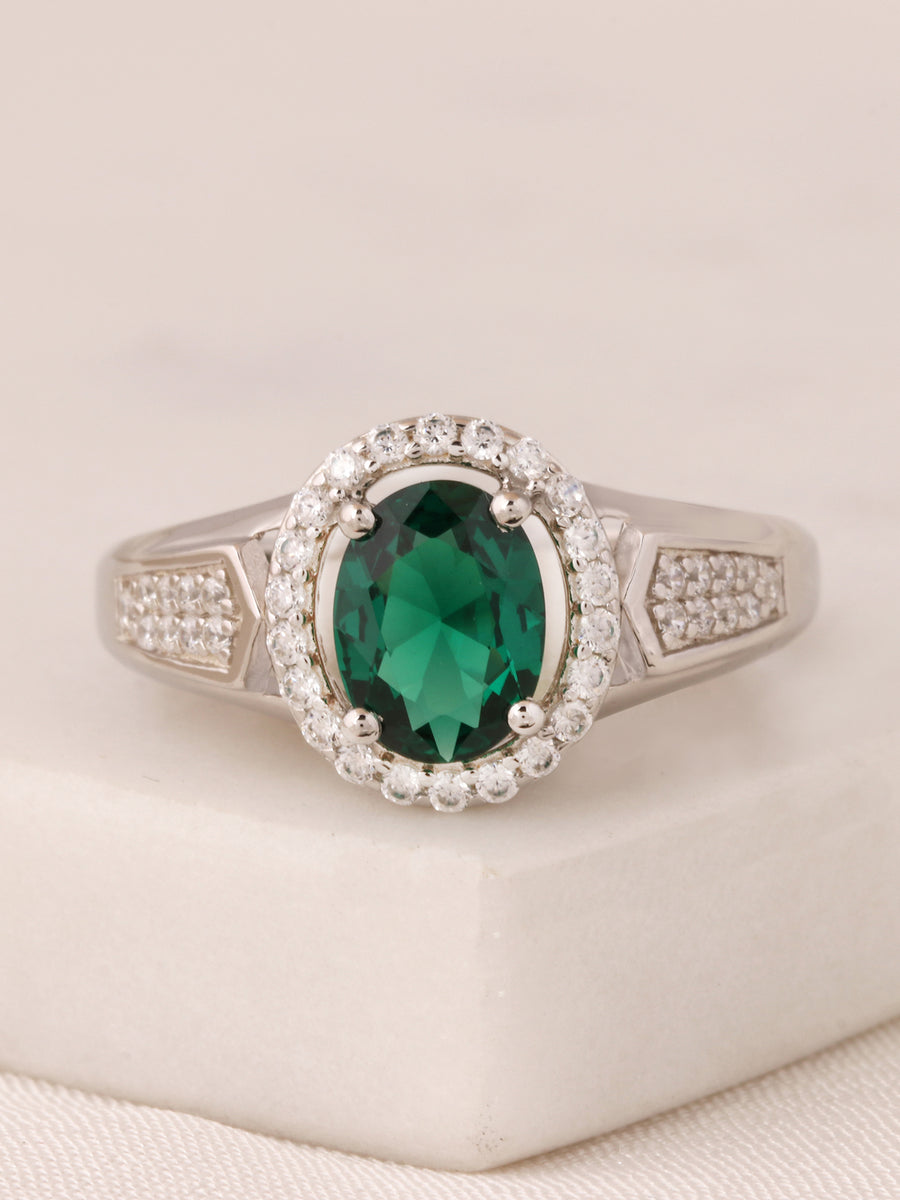 EMERALD HUES HALO RING FOR WOMEN