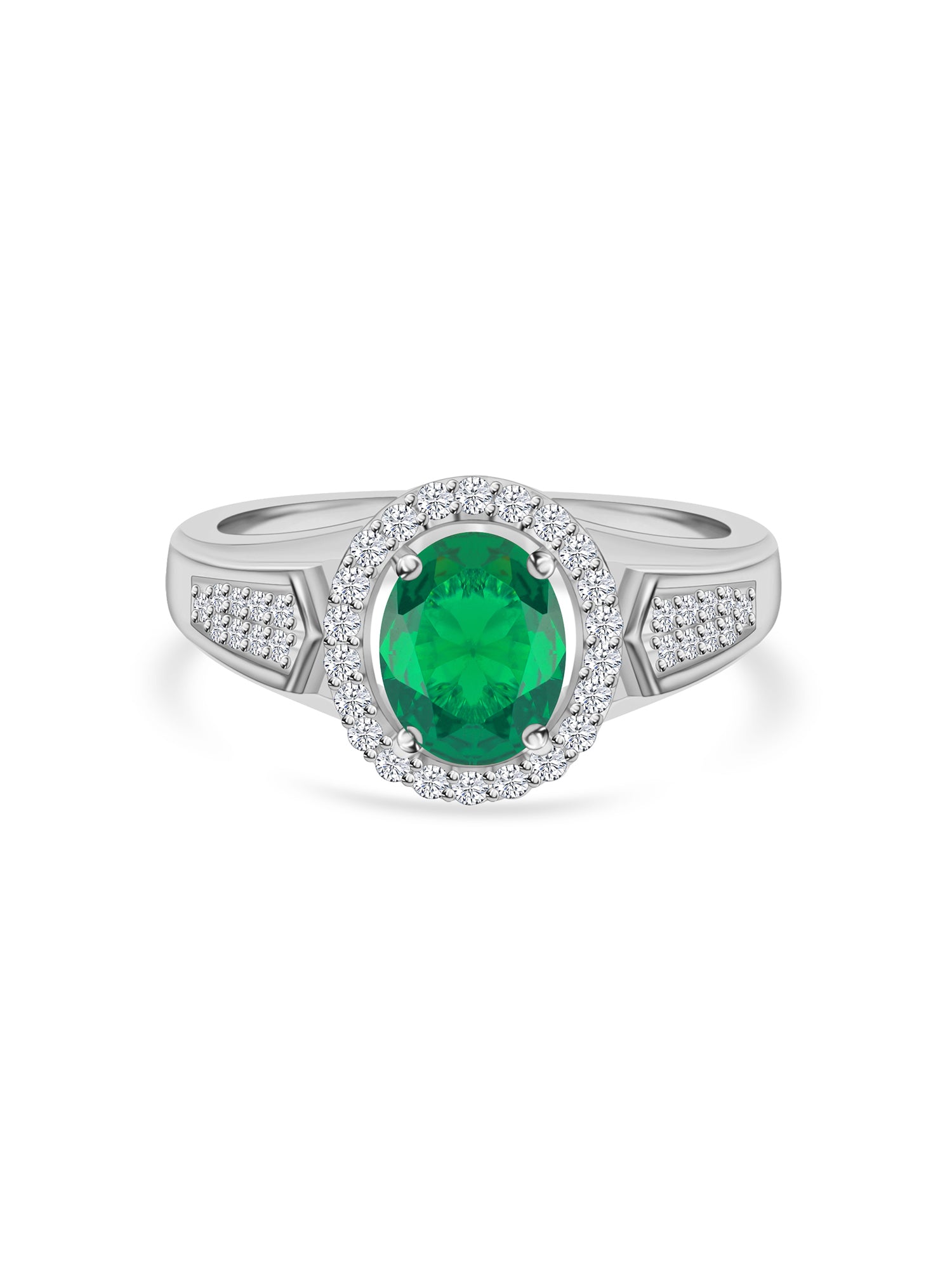 Emerald Hues Halo Ring For Women-4