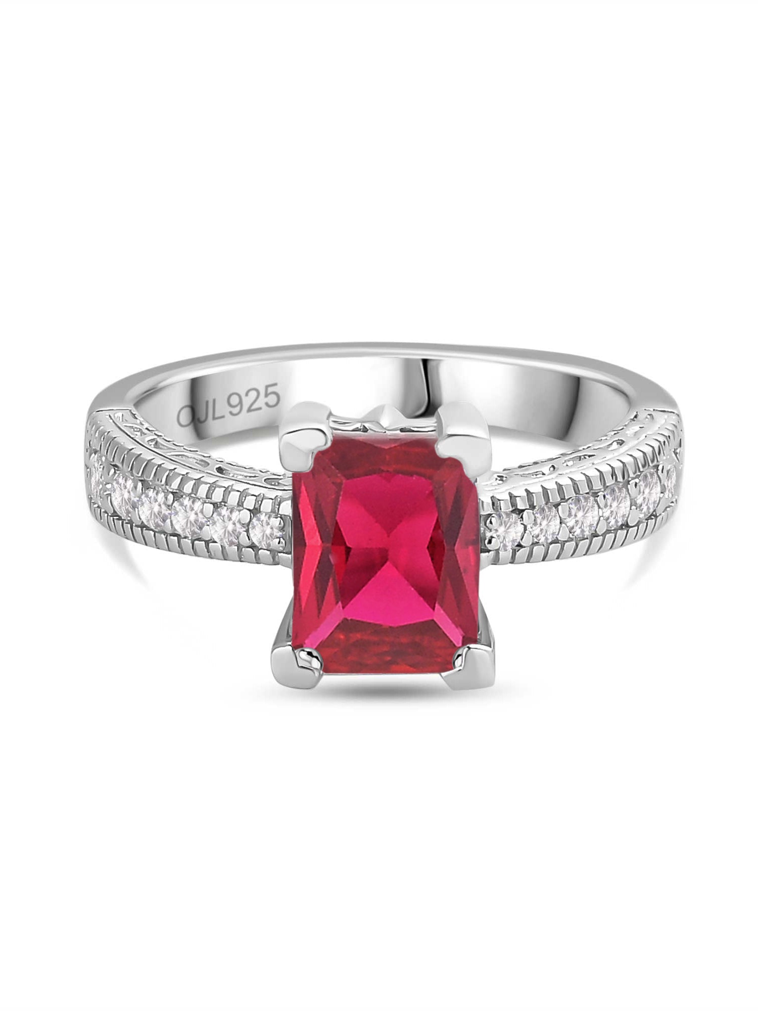 Red Ruby And American Diamond Engagement Ring In 925 Silver-2