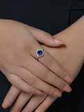 1.5 Carat Blue Sapphire Flower Shape Halo Ring For Women-4