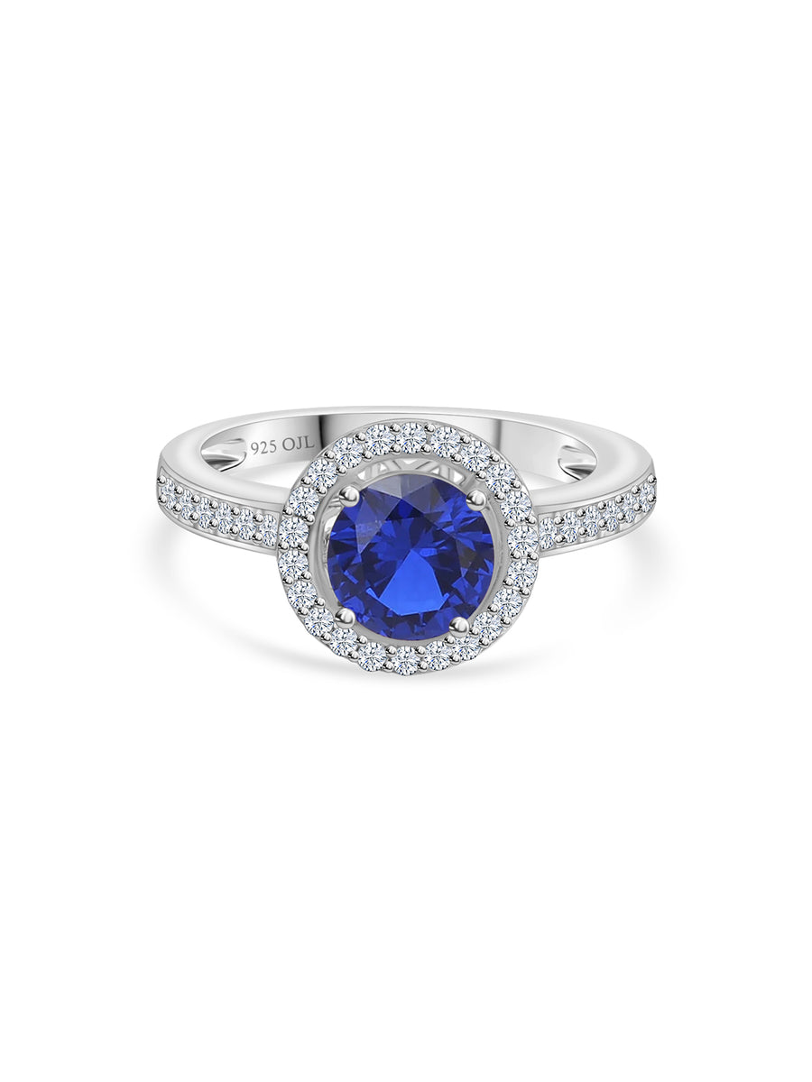 Blue Sapphire 925 Silver Ring In Bouquet Design-5