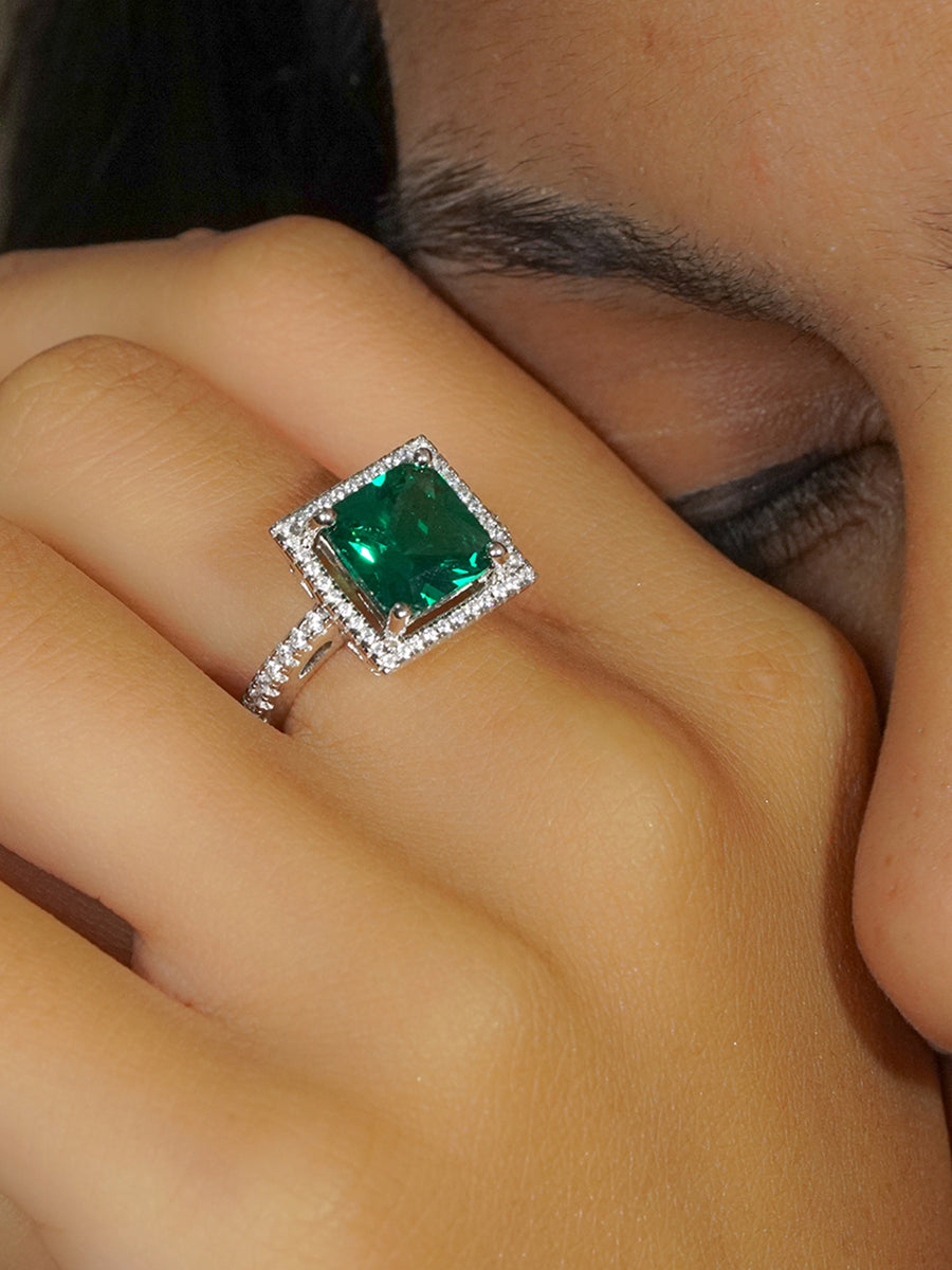 Princess Created Emerald 925 Silver Ring-2