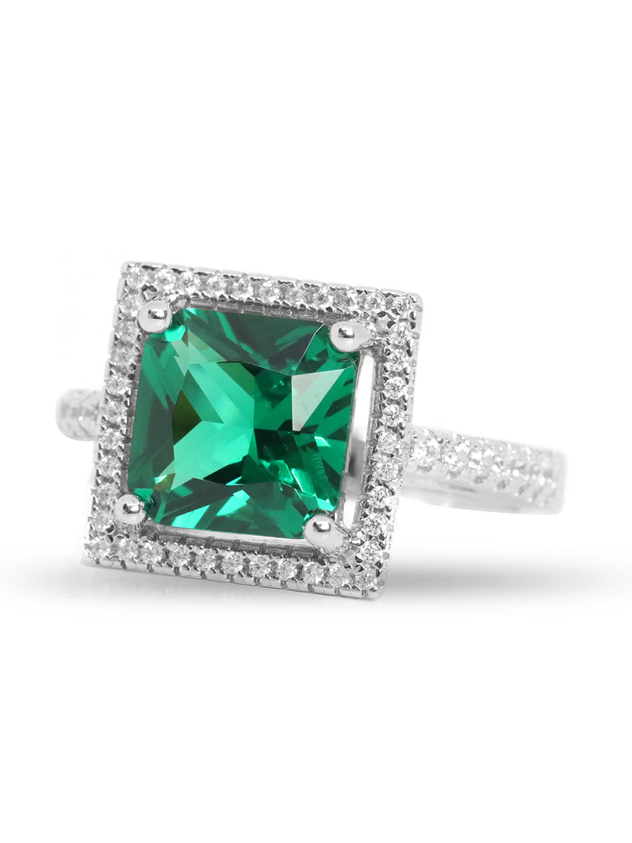 Princess Created Emerald 925 Silver Ring