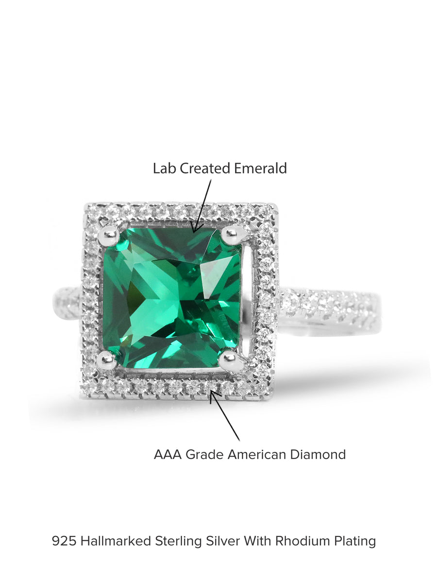 Princess Created Emerald 925 Silver Ring