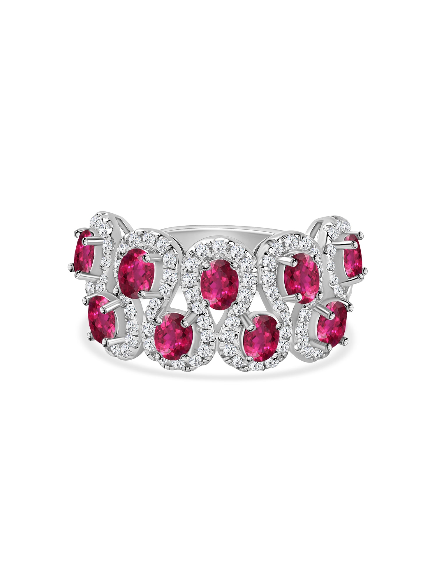 Cluster Silver Ruby Ring | Band Silver Ring