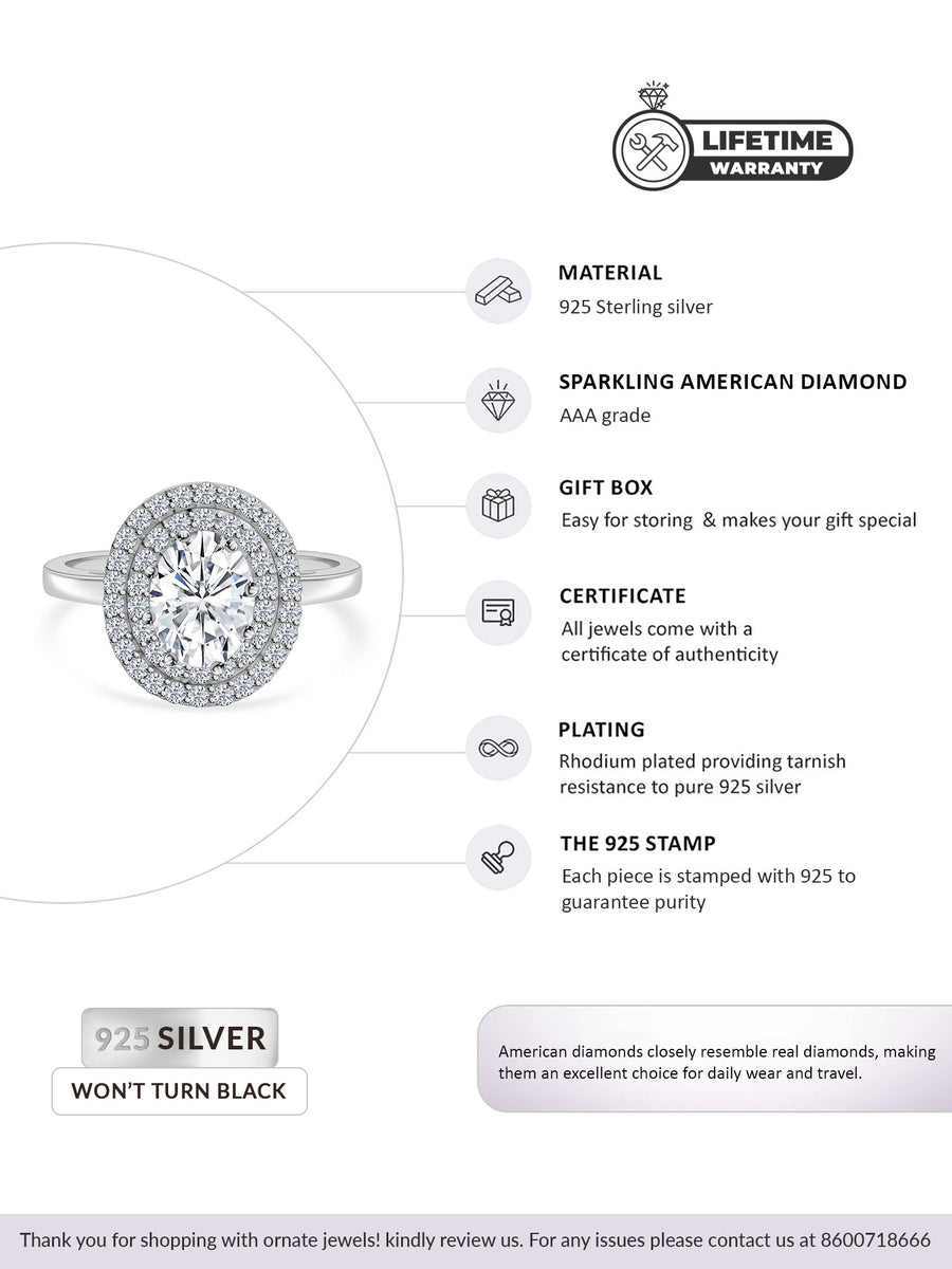 925 Silver 1.5 Carat American Diamond Solitaire Halo Ring-5