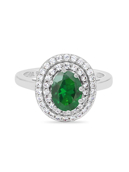 ORNATE JEWELS EMERALD SOLITAIRE HALO RING-1