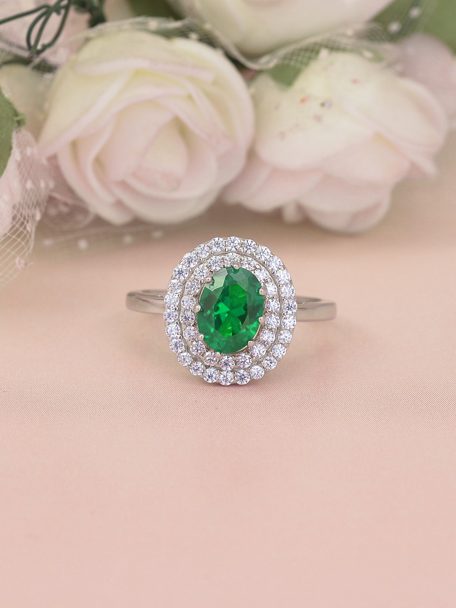 Ornate Jewels Emerald Solitaire Halo Ring-1