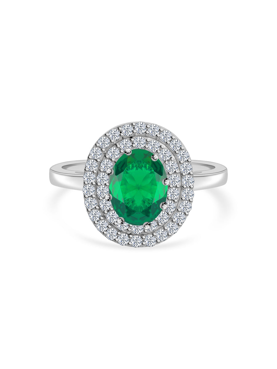 Ornate Jewels Emerald Solitaire Halo Ring-3