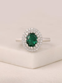 ORNATE JEWELS EMERALD SOLITAIRE HALO RING