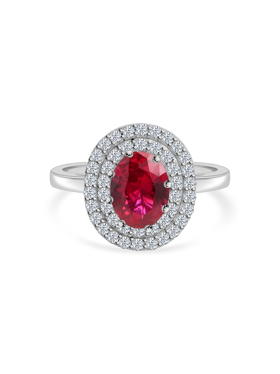 Solitaire Ruby 925 Sterling Silver Halo Ring