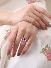 SOLITAIRE RUBY 925 STERLING SILVER HALO RING