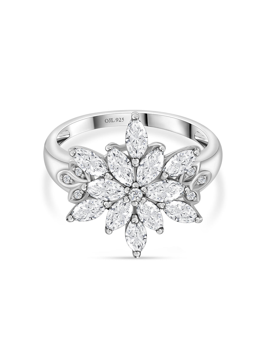 FLOWER AMERICAN DIAMOND STERLING SILVER RING-1