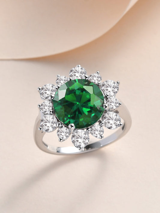 3.5 Carat Emerald Flower Ring In 925 Silver