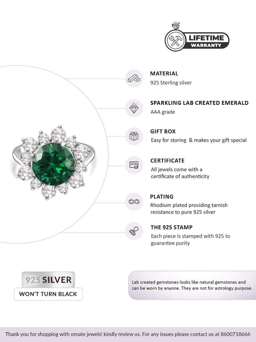 3.5 Carat Emerald Flower Ring In 925 Silver-4