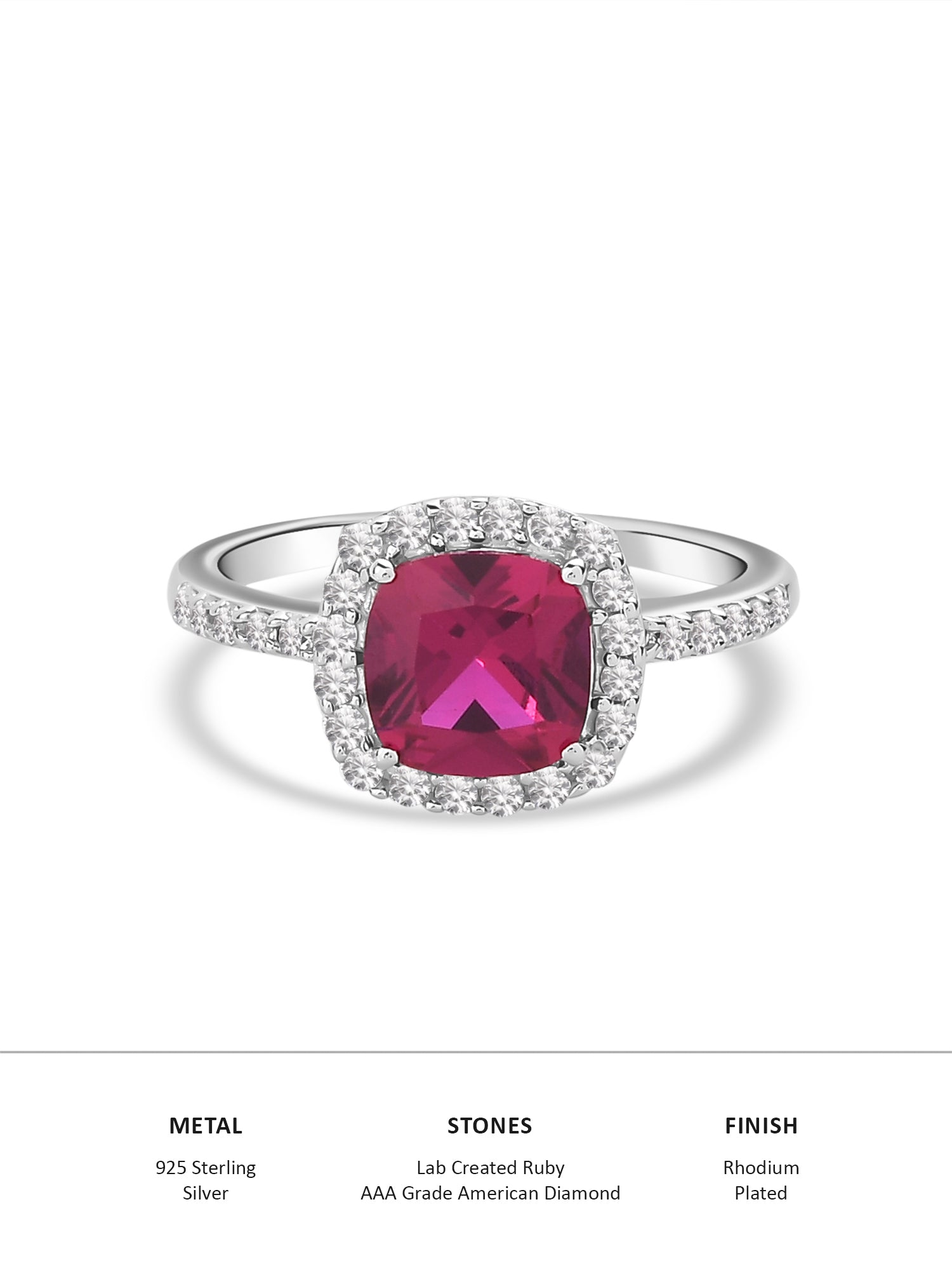Princess Red Ruby Ring With American Diamond-4