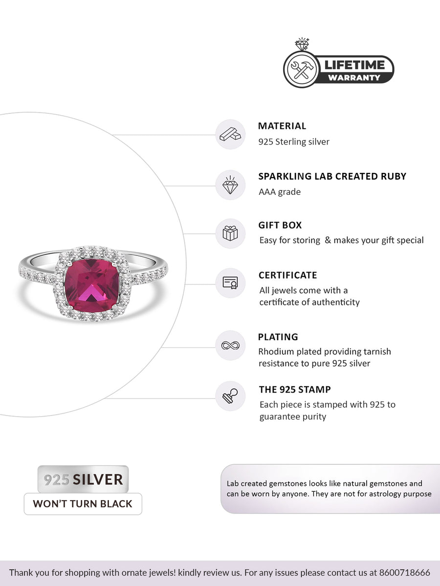 Princess Red Ruby Ring With American Diamond-4