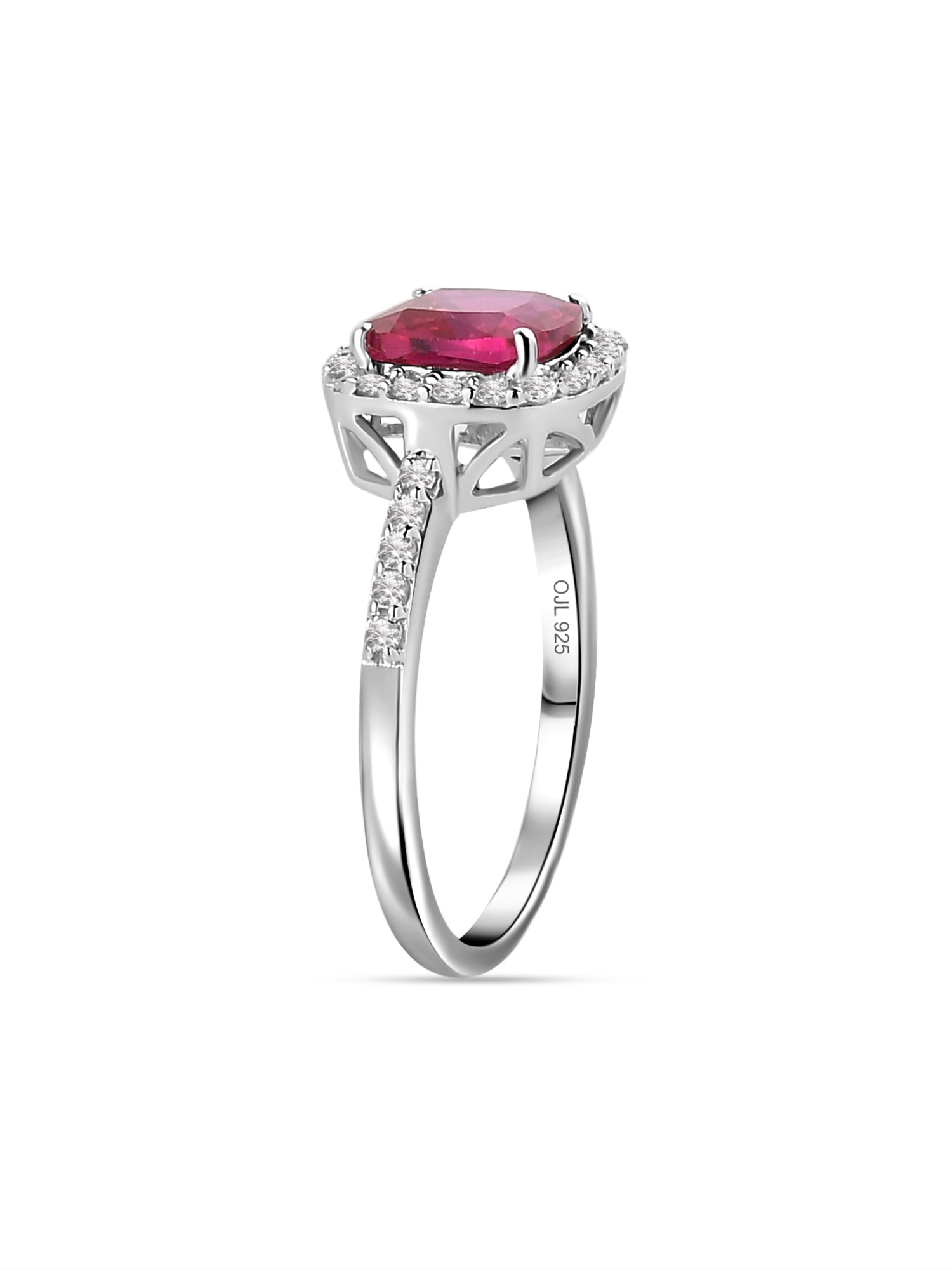 Princess Red Ruby Ring With American Diamond-3
