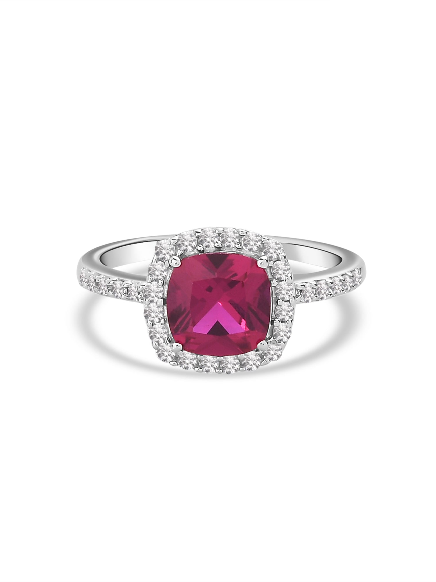 Princess Red Ruby Ring With American Diamond-2