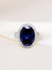 Glamm Blue Sapphire Oval Ring In 925 Silver