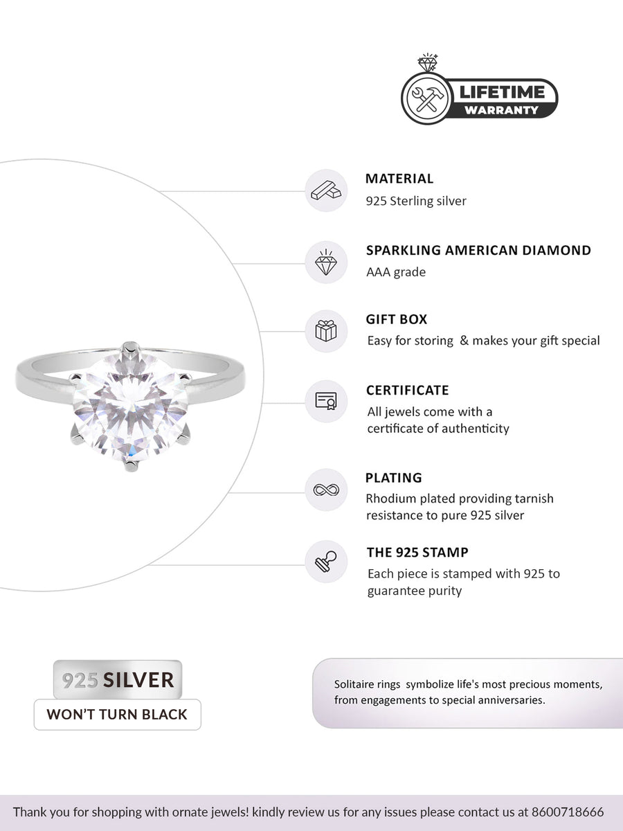 4 Carat Silver American Diamond Solitaire Ring-6