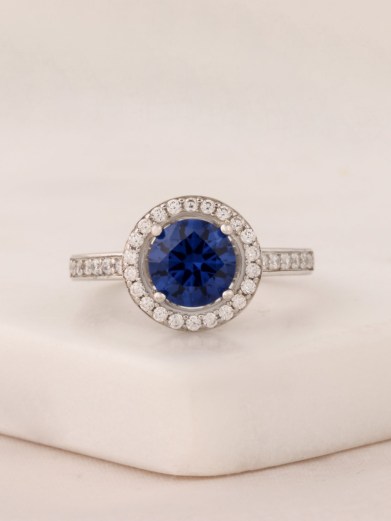 BLUE SAPPHIRE 925 SILVER RING IN BOUQUET DESIGN-8