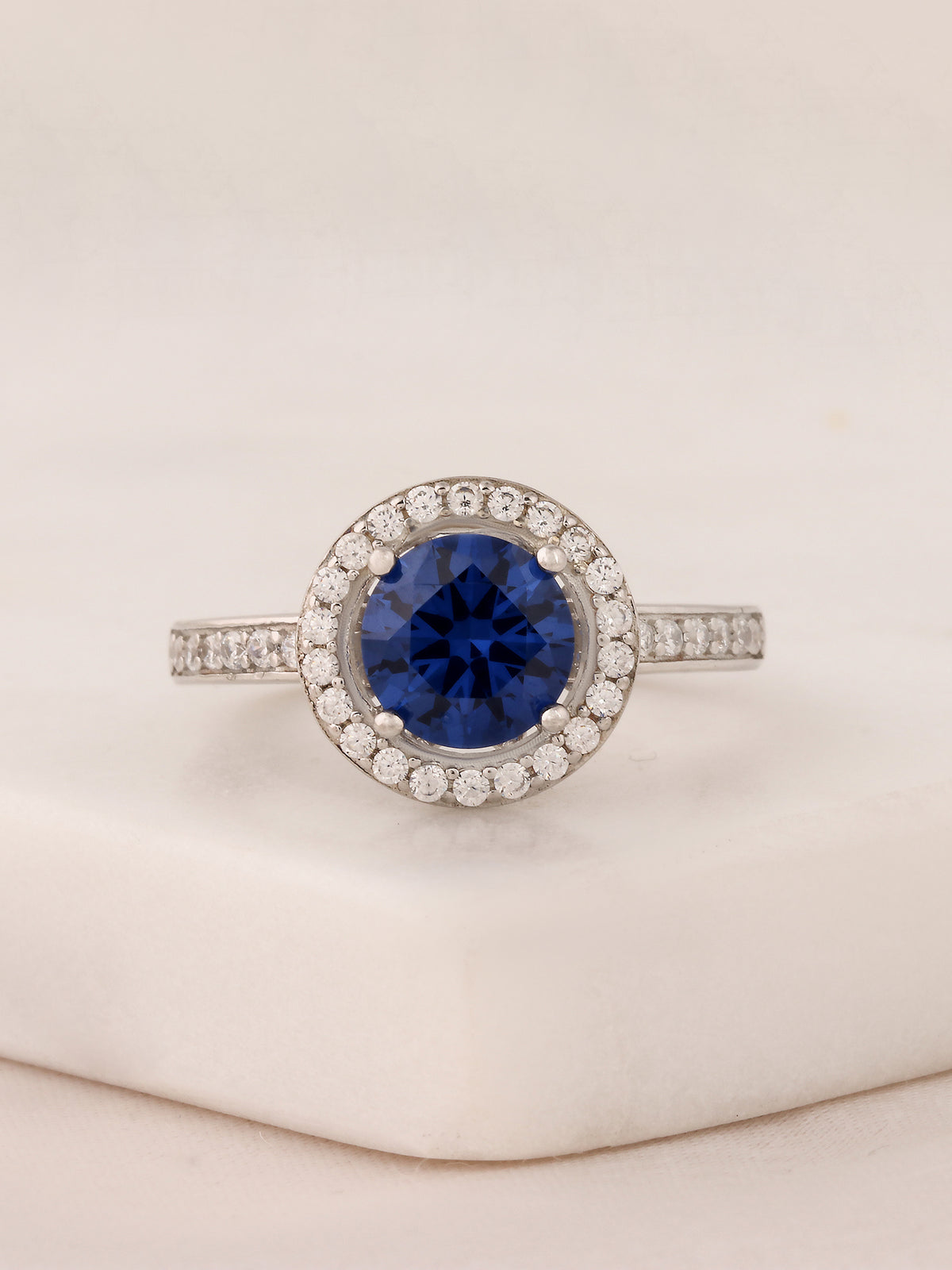 BLUE SAPPHIRE 925 SILVER RING IN BOUQUET DESIGN-8