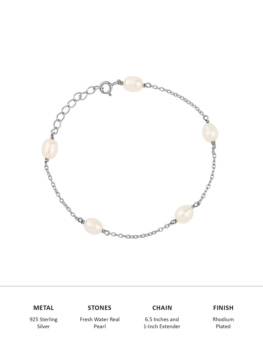 Dainty Pearl Silver Bracelet For Women-1