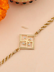 Gold Plated Swastik Rakhi For Brother