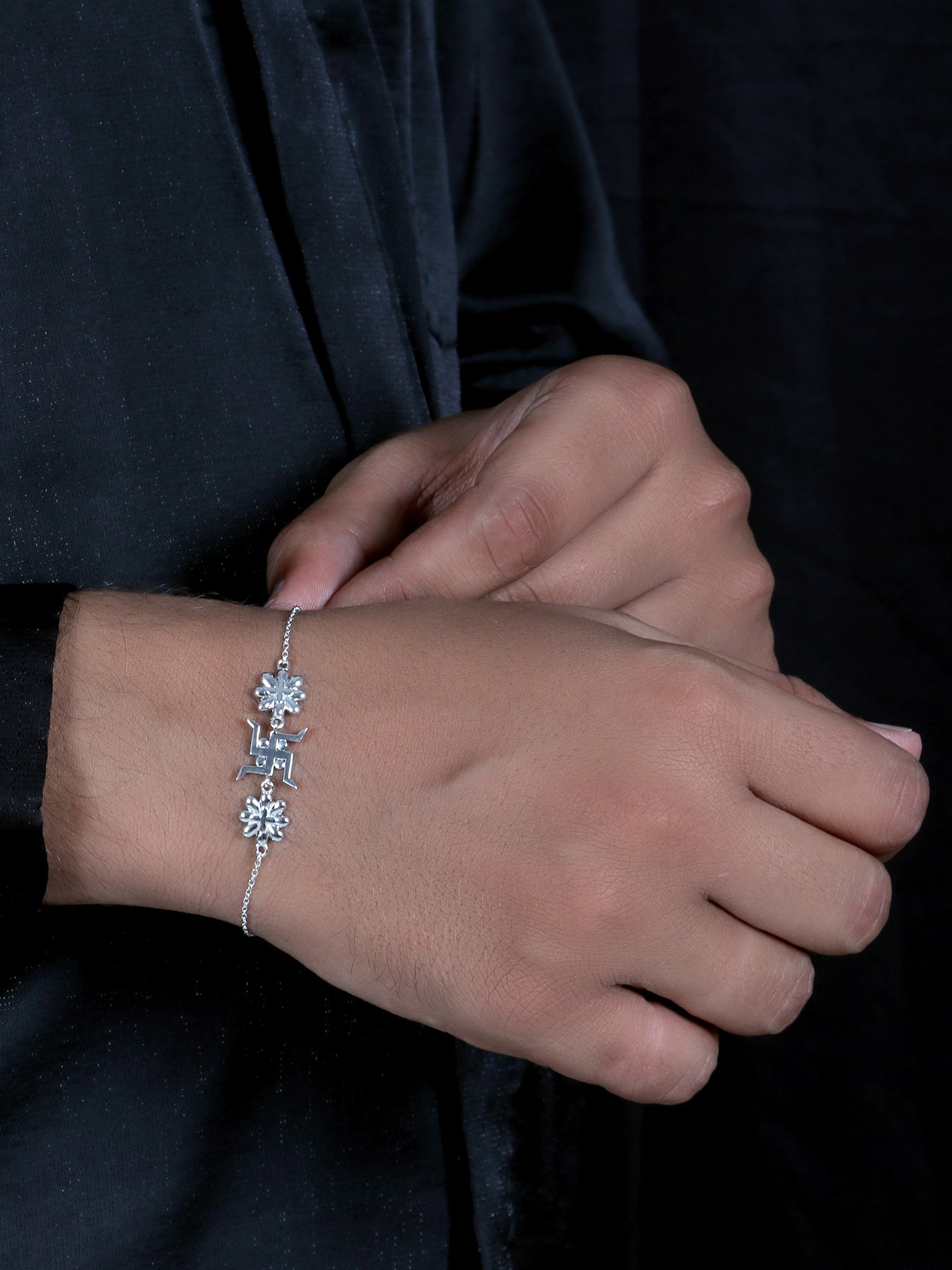 925 SILVER FLORAL SWASTIK RAKHI FOR BROTHER-7