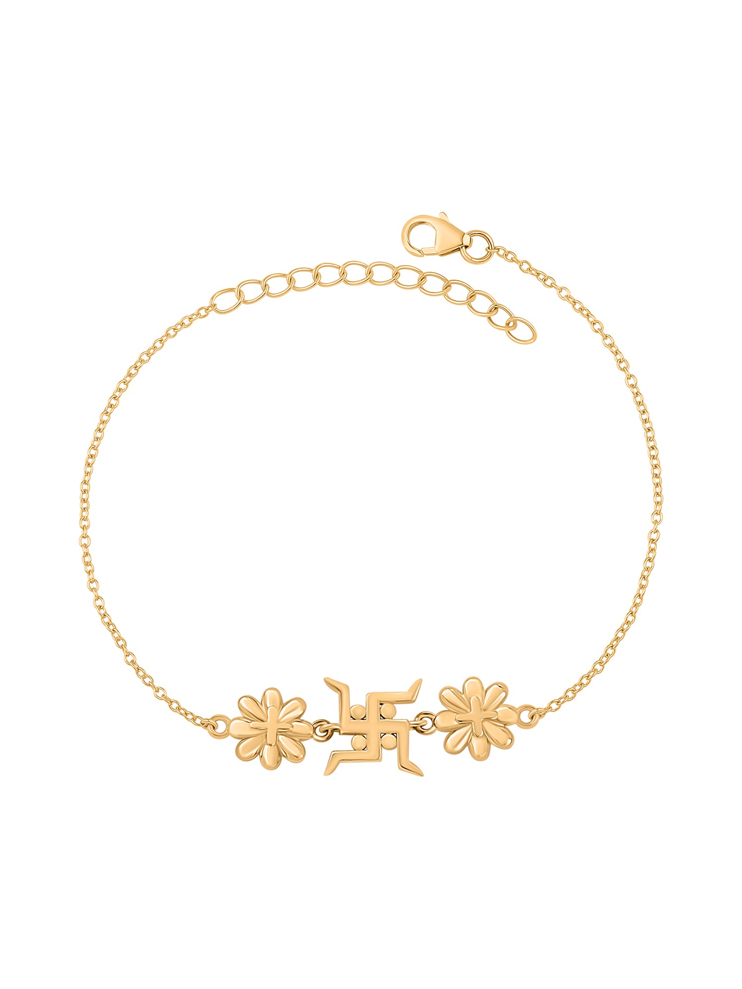 Gold Plated Floral Swastik Rakhi Cum Bracelet-3