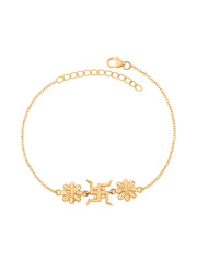 Gold Plated Floral Swastik Rakhi Cum Bracelet-3