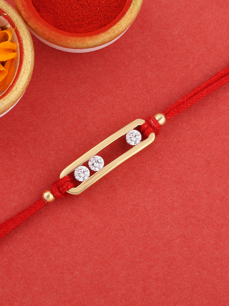 Gold Plated Diamond Look Silver Rakhi For Brother