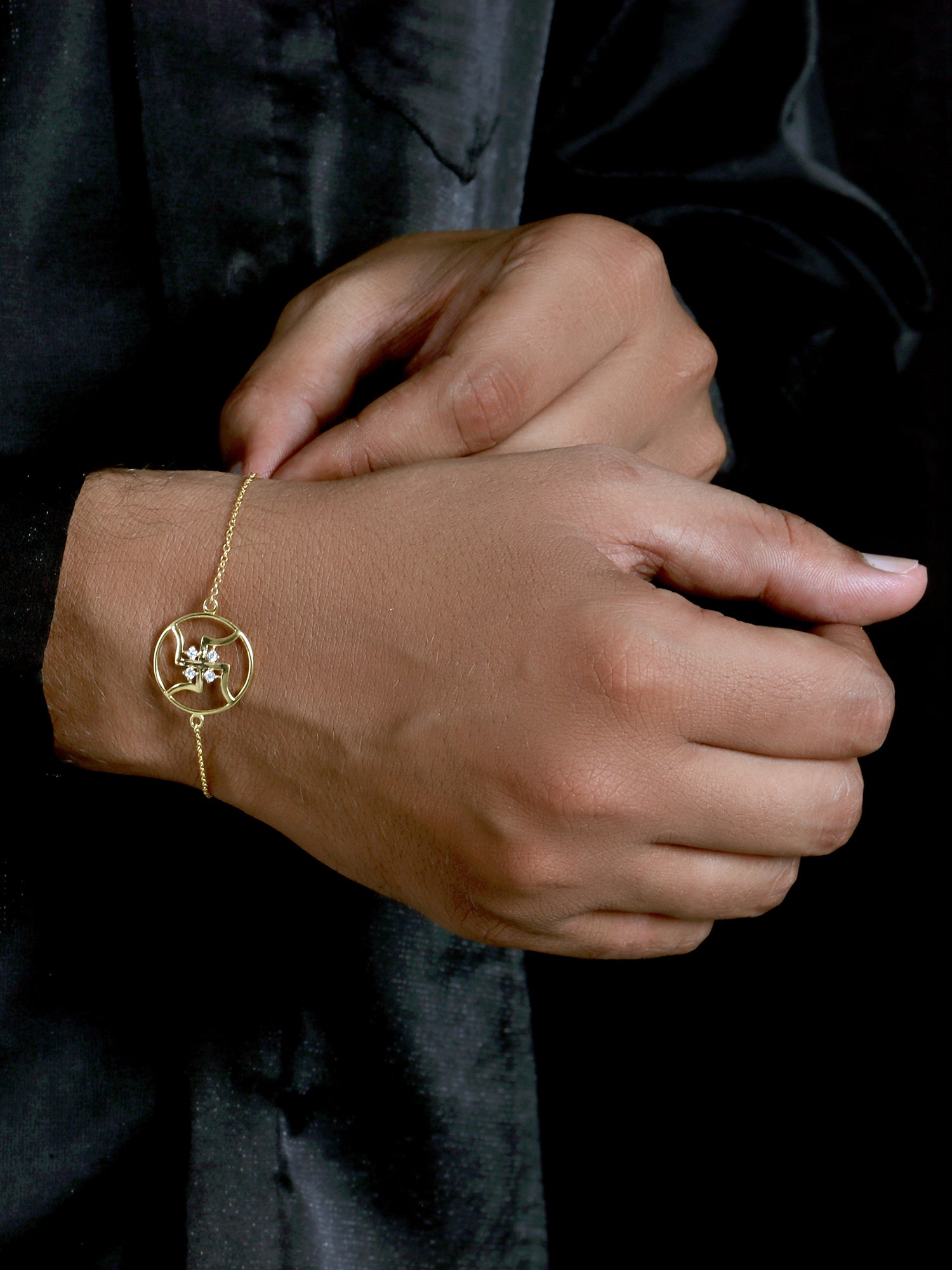 AMERICAN DIAMOND STUDDED SWASTIK 925 SILVER RAKHI FOR BROTHER-9
