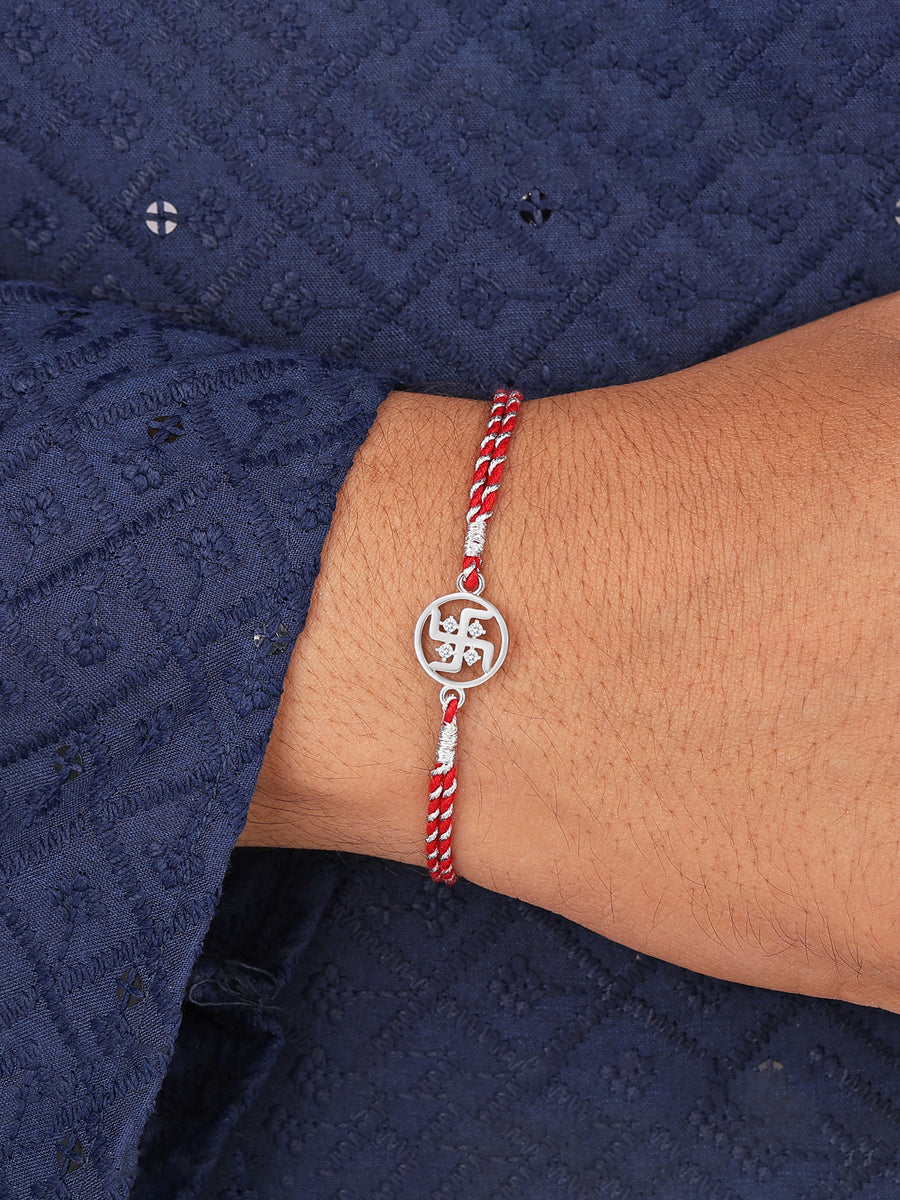 Blessings Swastik Silver Rakhi For Your Brother-2