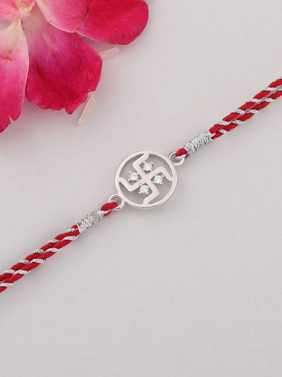 Blessings Swastik Silver Rakhi For Your Brother