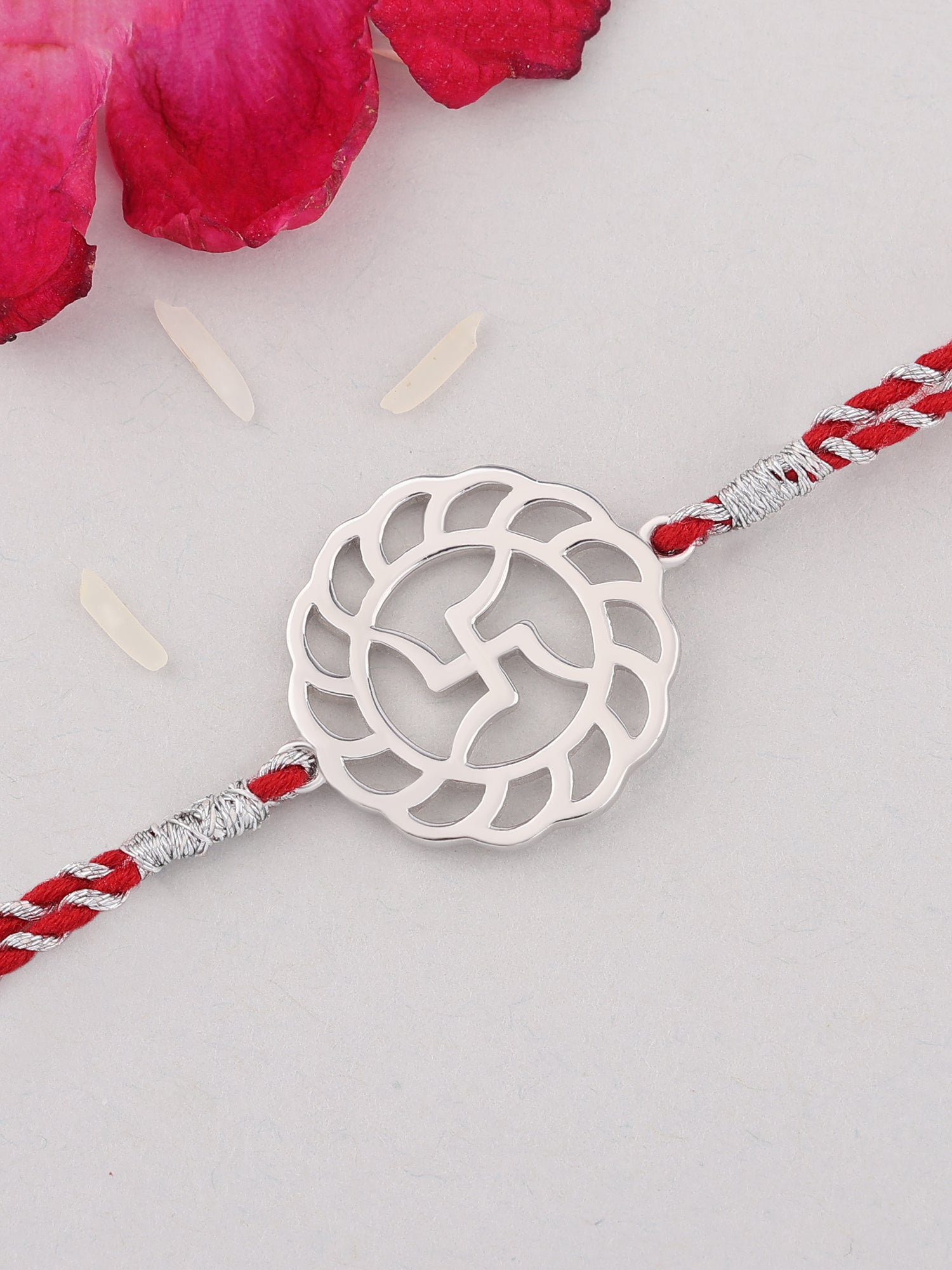 Ornate Swastik Silver Rakhi For Brother