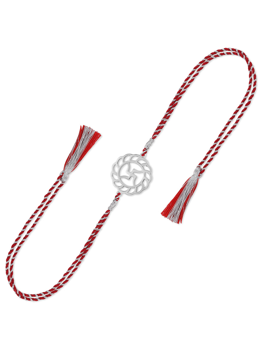 Ornate Swastik Silver Rakhi For Brother-2