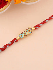 Gold Plated Three Heart Silver Rakhi For Brother