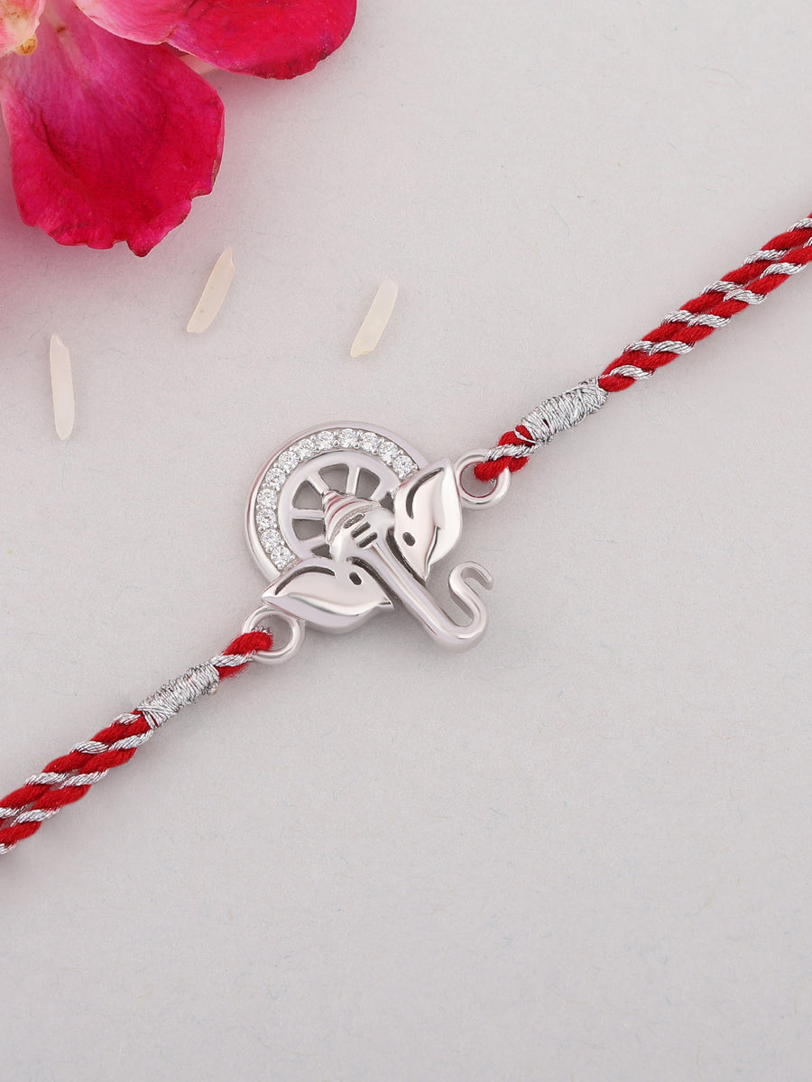 Lord Ganesha Silver Rakhi Bracelet For Brother