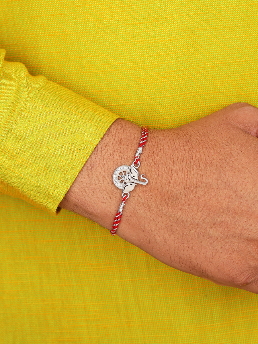 Lord Ganesha Silver Rakhi Bracelet For Brother-1