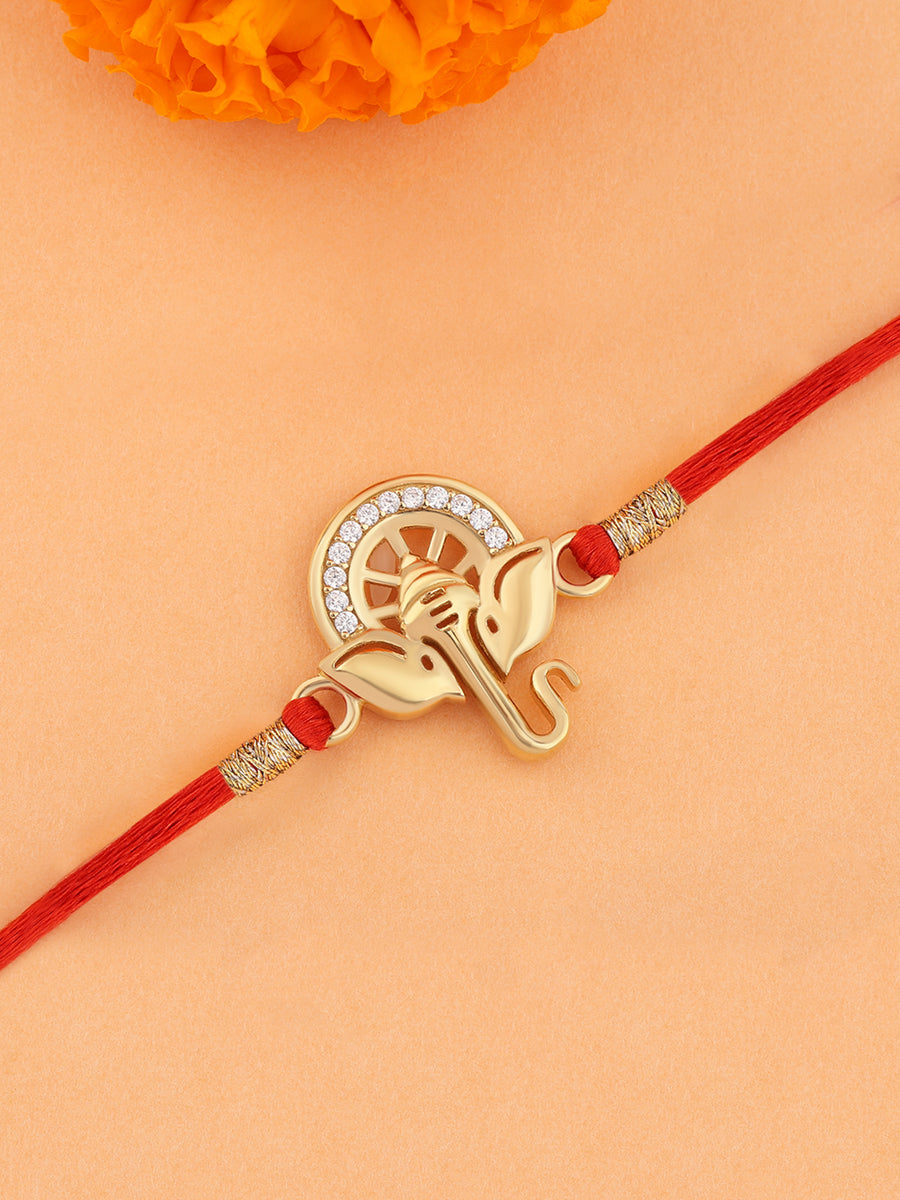 Golden Lord Ganesha Silver Rakhi For Brother