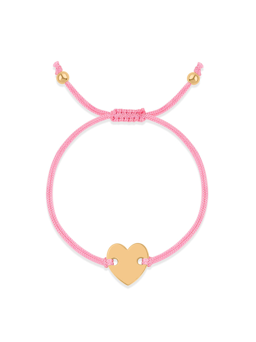 Pink Thread Adjustable Yellow Gold Heart Bracelet For Valentines