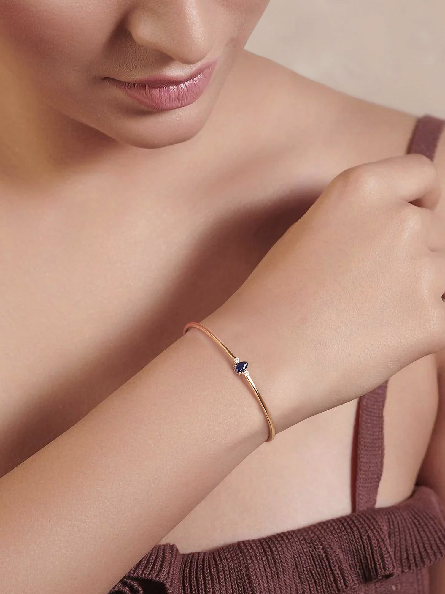 Sapphire Cuff Gold Bangle For Women-2