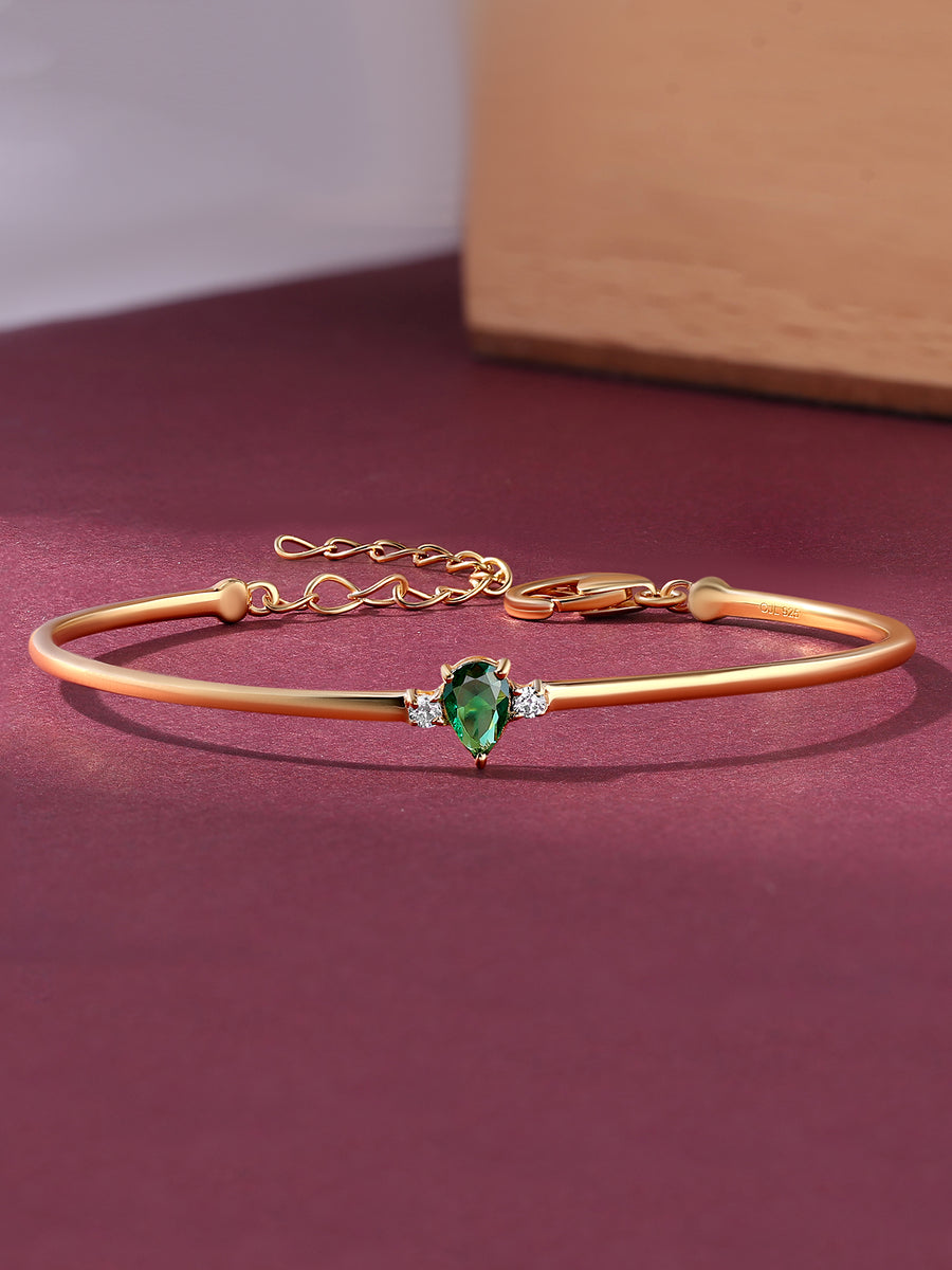 Emerald Gold Cuff Bangle For Women - Size 2.6