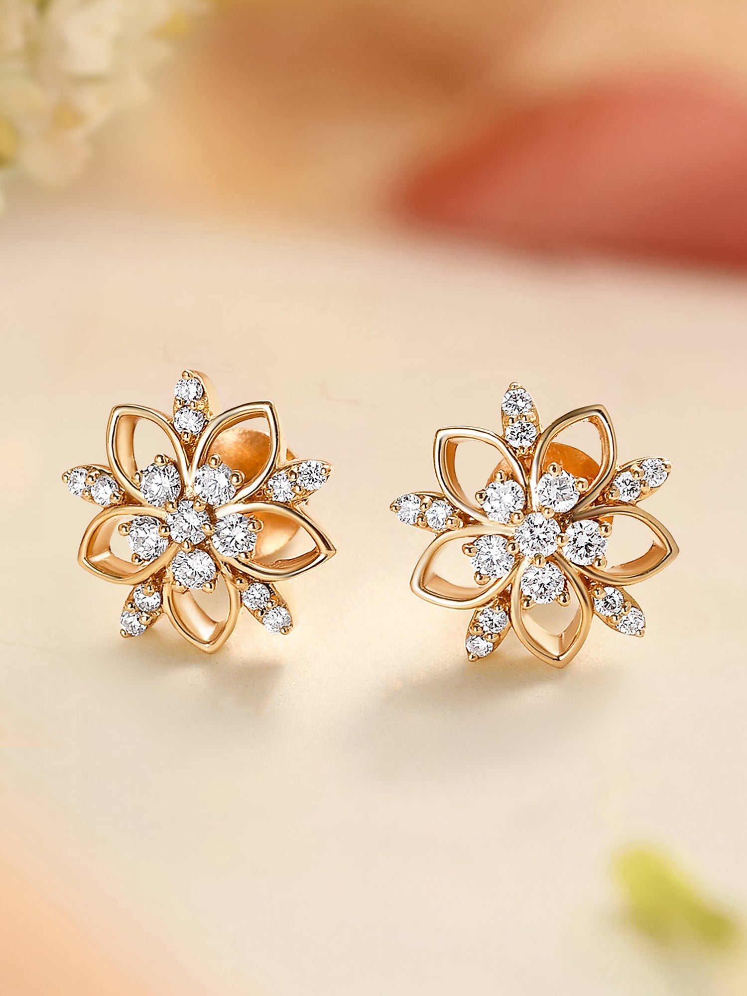 Lab Grown Diamond Blooming Flower Stud Earrings